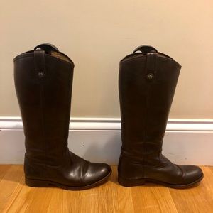 Melissa Button Frye Boots in dark brown